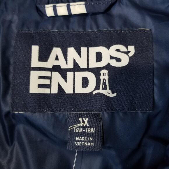 Lands' End Vest Womens 1X Navy White Striped 600 Fill Down Puffer Quilted RDS - Picture 5 of 12